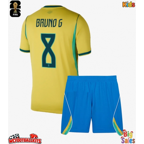Brazil Bruno Guimaraes #8 Replica Home Stadium Kit for Kids World Cup 2026 Short Sleeve (+ pants)